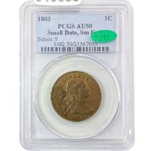 1803 Sm Dt, Sm Frac Draped Bust Large Cent PCGS AU50 CAC