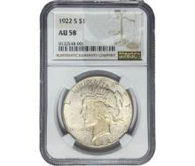 1922-S Silver Peace Dollar NGC AU58