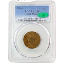1864 Sm Motto Two Cent Piece PCGS AU58 CAC