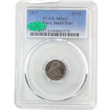 1837 No Star Sm Dt Seated Liberty Half Dime PCGS MS63 CAC PQ