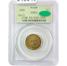 1866 Rays Shield Nickel PCGS MS63 CAC OGH PQ