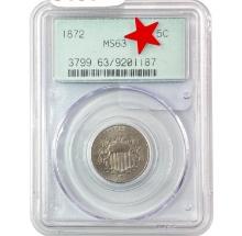 1872 Shield Nickel PCGS MS63 OGH PQ