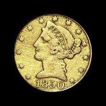 1850 $5 Liberty Head Half Eagle HIGH GRADE