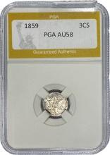 1859 Silver Three-Cent PGA AU58