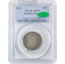 1831 Sm Letters Capped Bust Quarter PCGS AU55 CAC PQ