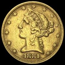 1881 Liberty Head Half Eagle $5 Gold CLOSELY UNCIRCULATED