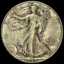 1938-D Silver Half Dollar Walking Liberty LIGHTLY CIRCULATED