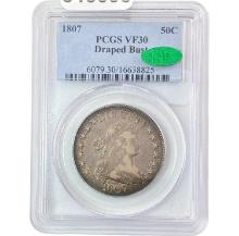 1807 Draped Bust Half Dollar PCGS VF30 CAC
