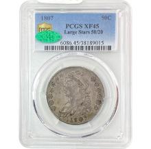 1807 Lg Star, 50/20 Capped Bust Half Dollar PCGS XF45 CAC PQ
