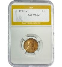 1931-S Lincoln Wheat Cent PGA MS62