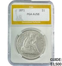1871 Seated Liberty Silver Dollar PGA AU58