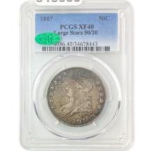 1807 Lg Star, 50/20 Capped Bust Half Dollar PCGS XF40 CAC PQ