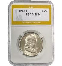 1953-S Franklin Half Dollar PGA MS65+