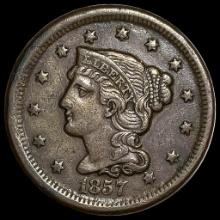 1857 Braided Hair Large Cent NEARLY UNCIRCULATED