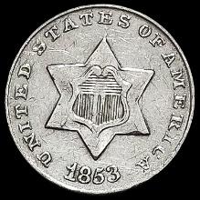 1853 Silver Three-Cent Piece CHOICE AU