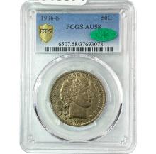 1906-S Barber Half Dollar PCGS AU58 CAC PQ