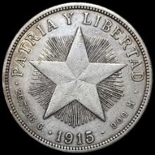 1915 Cuba Silver 1 Peso CLOSELY UNCIRCULATED