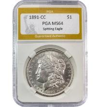 1891-CC Morgan Silver Dollar PGA MS64 Spitting Eagle