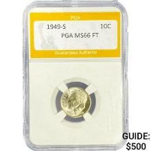 1949-S Roosevelt Dime PGA MS66 FT