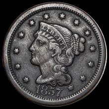 1857 Braided Hair Large Cent NICELY CIRCULATED