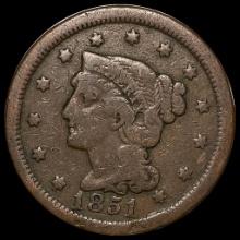 1851 Braided Hair Large Cent NICELY CIRCULATED