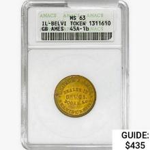 1863 IL-Belvi Token GB Ames ANACS MS63