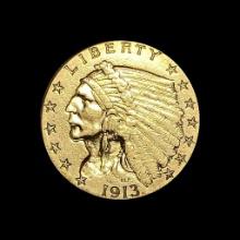 1913 Indian Head Gold $2.50 Quarter Eagle CLOSELY UNCIRCULATED