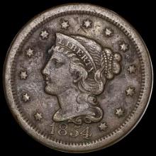 1854 Braided Hair Large Cent LIGHTLY CIRCULATED