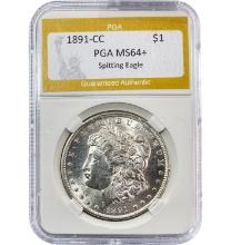 1891-CC Morgan Silver Dollar PGA MS64+ Spitting Eagle