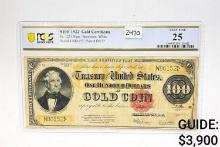 1922 $100 Gold Certificate PCGS 25 VF