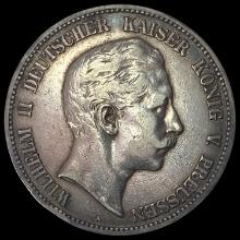 1907-A Prussia Silver 5 Reichsmark NEARLY UNCIRCULATED