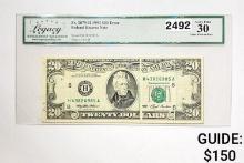 1993 $20 Federal Reserve Note-Error LCG 30 VF