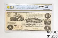 1861 $10 C.S.A. Note PCGS 63 UNC