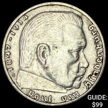 1937-A Germany Silver 2 Reichsmark CHOICE AU