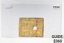 March 18, 1780 $1 State Of Mass. Bay Colonial Note