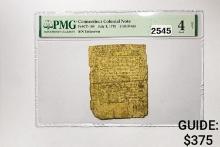 July 1, 1775 2 Shillings Connecticut Colonial Note PMG 4 NET
