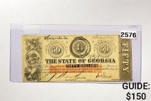 1863 $50 State Of Georgia-Milledgeville Note