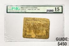 Aug. 14, 1776 $1/9 Maryland Colonial Note PMG 15 F