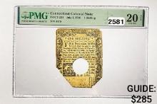 July 1, 1780 1 Shilling CT Colonial Note PMG 20 VF