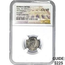 Roman Geta, AD 209-211 Silver Denarius NGC Ch VF