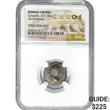 Roman Caracalla, AD 198-217 Silver Denarius NGC Ch F
