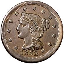 1852 Braided Hair Large Cent AU