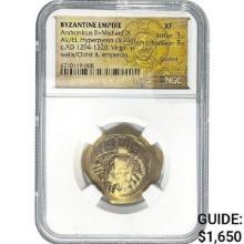 Byzantine Andr. II/Michael IX Gold/EL Hyperpyron NGC XF