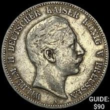 1877-A German Silver 5 Riechsmark NEARLY UNCIRCULATED