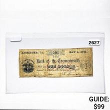 1861 $1 Bank of the Commonwealth Note-VA 4