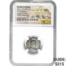 Roman Geta, AD 209-211 Silver Denarius NGC VF