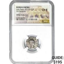 Roman Julia Paula, AD 219-220 Silver Denarius NGC Ch F