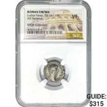 Roman Lucius Verus, AD 161-169 Silver Denarius NGC VF