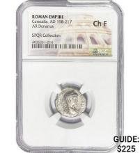 Roman Caracalla, AD 198-217 Silver Denarius NGC Ch F