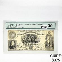 1861 $10 Confed. States of America Note PMG 30 VF